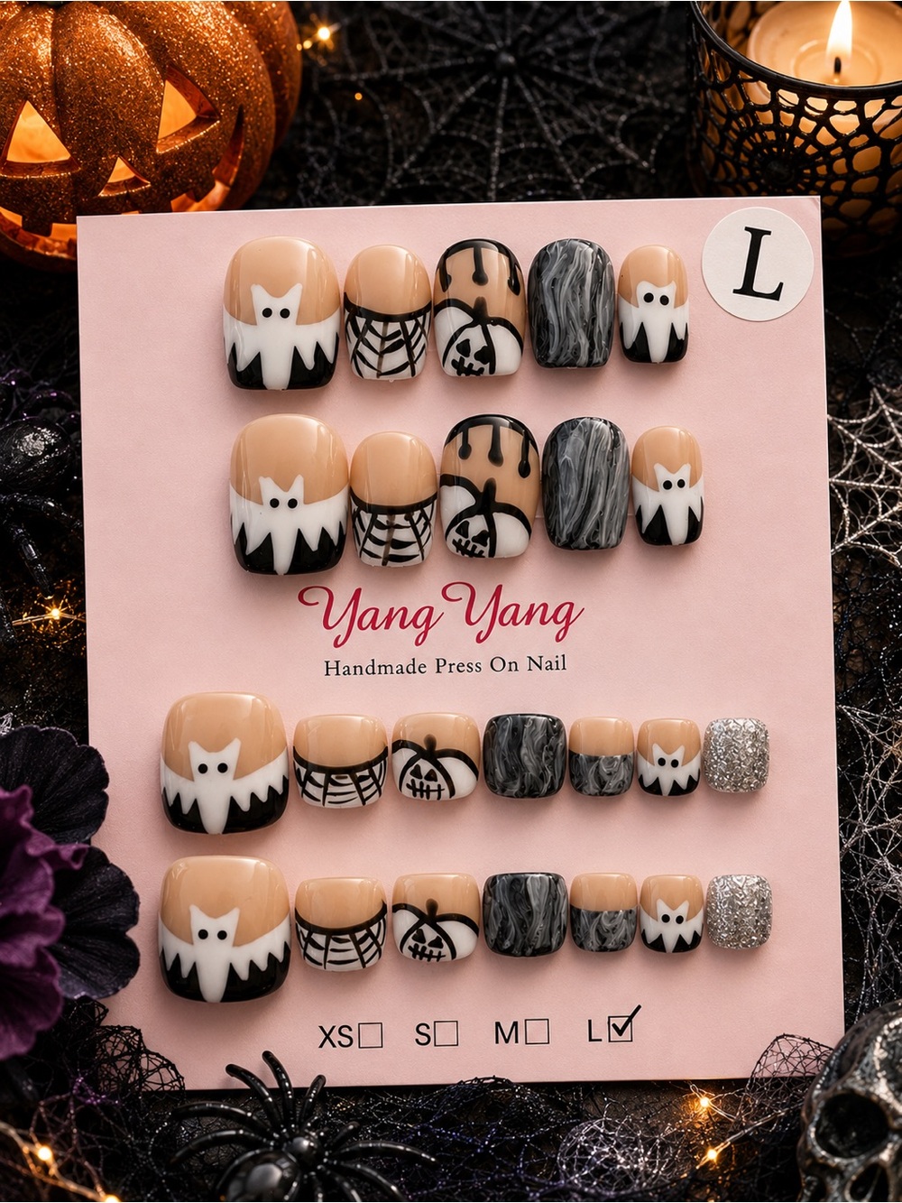 π Halloween Ghost & Spiderweb Press-On Fingernail + Toenail Combo Set π»πΈοΈ - Picture 3 of 3